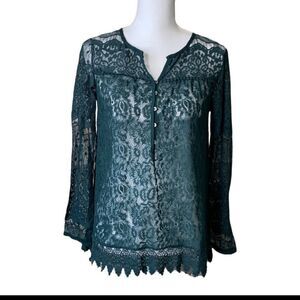 Knox Rose Green Lace High Low Long Sleeve Top Size XS